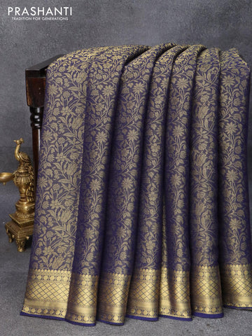 Art chiffon saree dark blue with allover zari woven brocade weaves and zari woven border