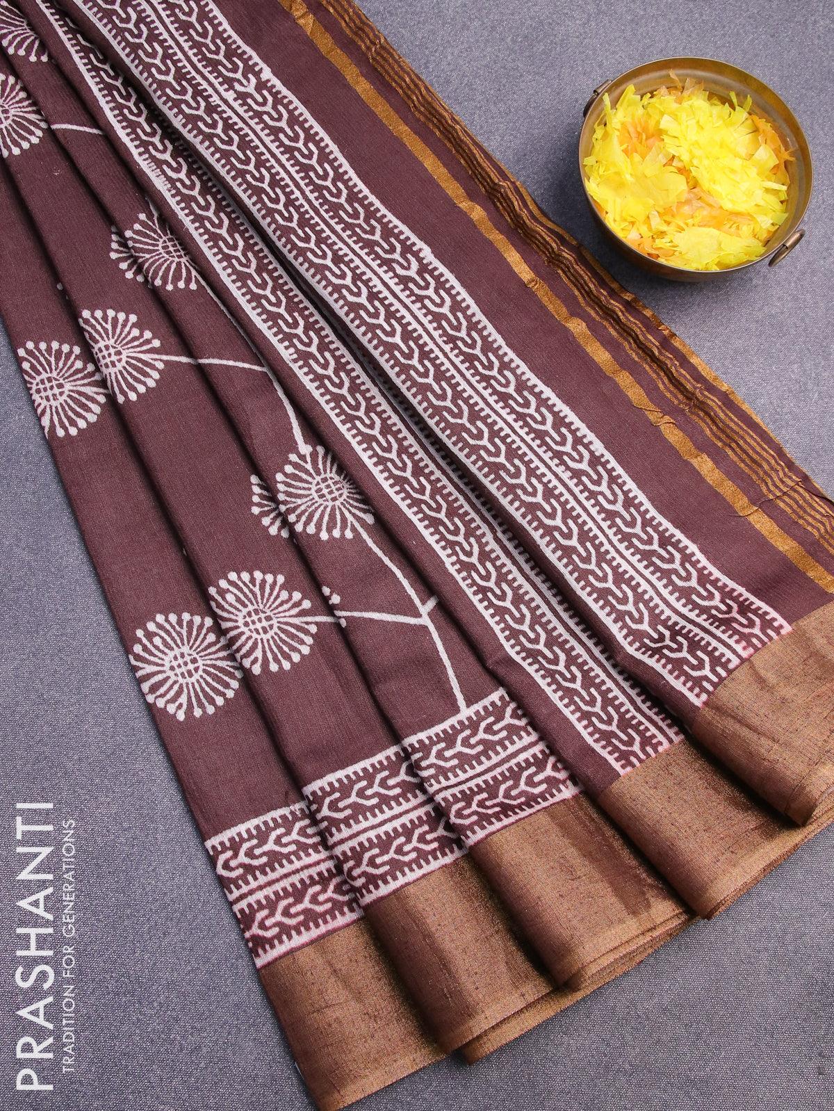 Bhagalpuri saree coffee brown with butta prints and zari woven border