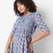 Band Collar Calf Length Elbow Sleeve Flare Fit Printed Tiered Dress