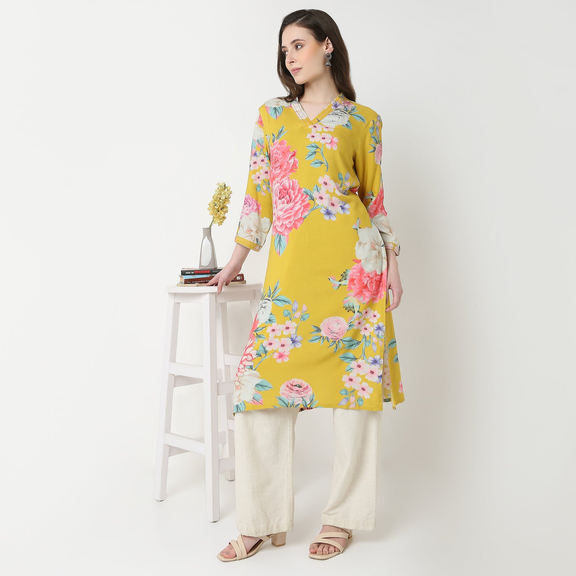 V-Neck With Couching Long Kurta