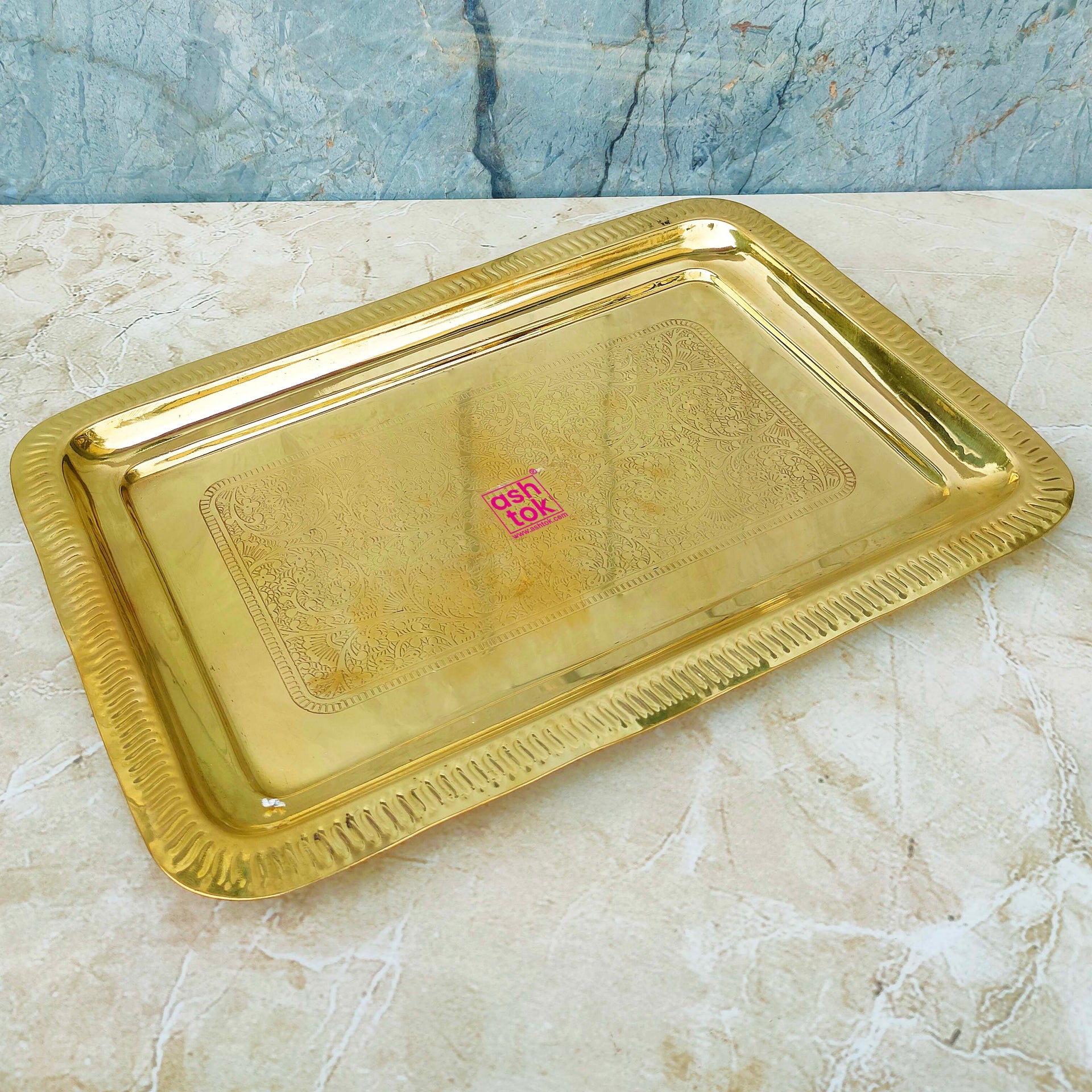 Rectangular Shape Brass Tray, Hammered design Brass Serving Tray