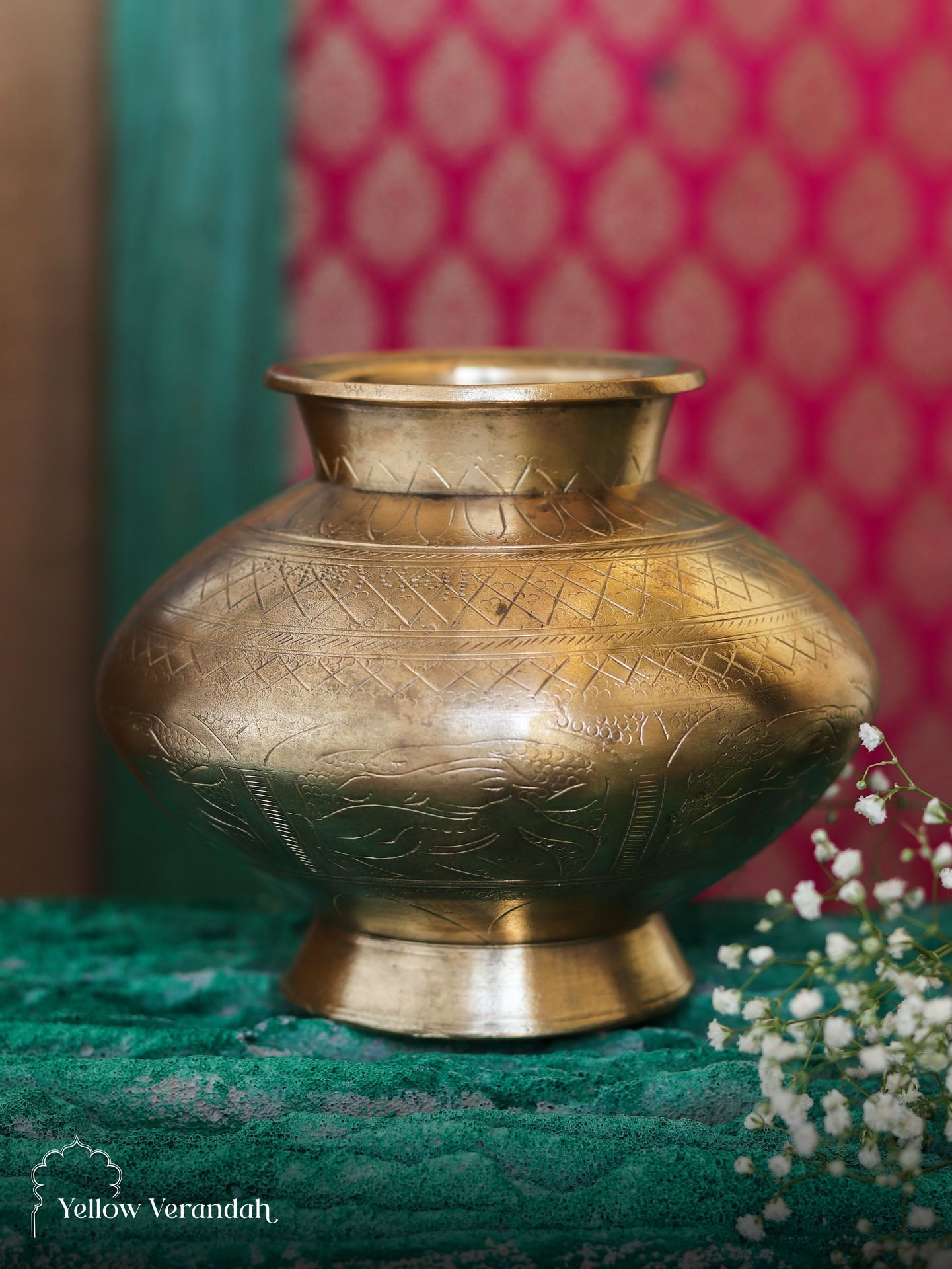 Vintage Brass Carving Pot