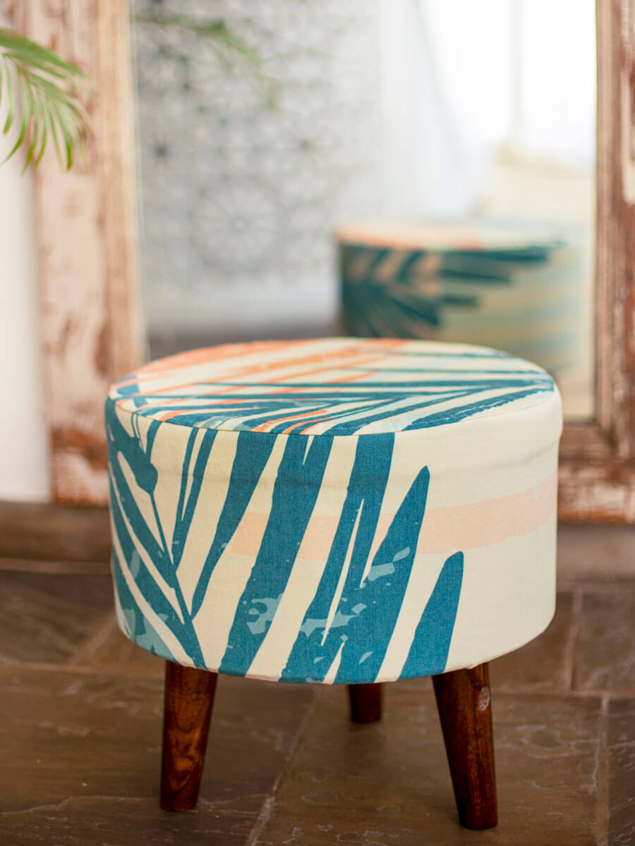 White Beach Solid Wood Ottoman