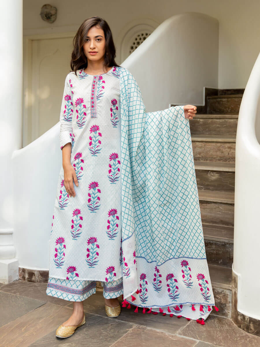Nazm Block Printed Cotton Dupatta