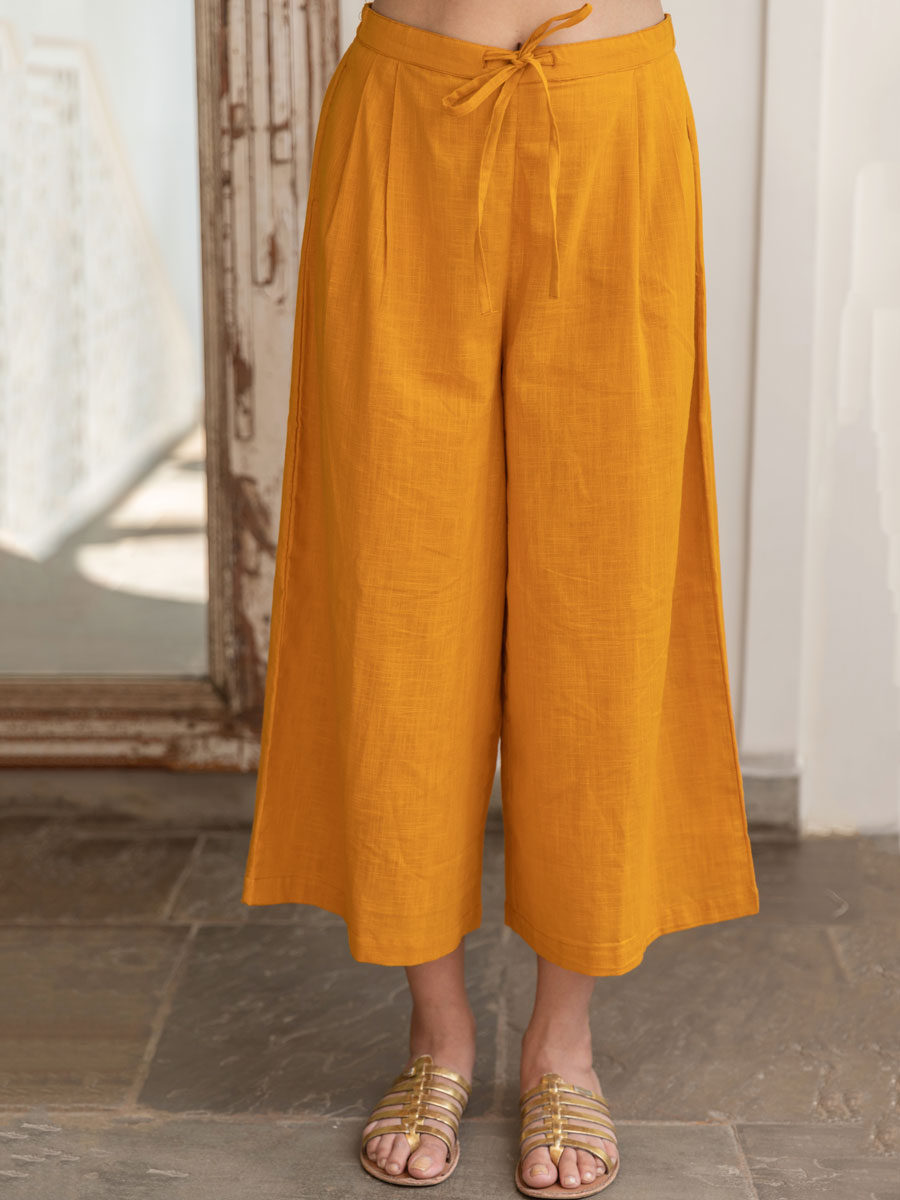 Sunset Yellow Cotton Slub Palazzo Pants