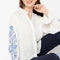 Band Neck Short Length Flared Full Sleeve Relaxed Fit Embroidered Top