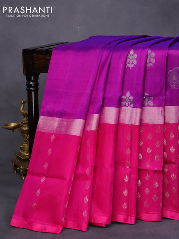 Pure uppada silk saree purple and pink with silver zari woven butta style and long silver zari woven butta border