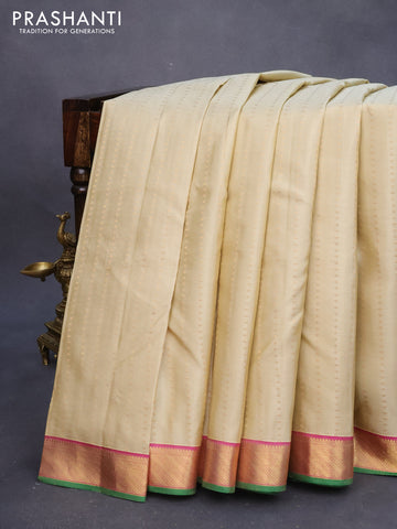 Pure kanjivaram silk saree cream and dual shade of pink with zari woven 1000 buttas and zari woven border