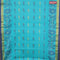 Bengal cotton saree teal blue shade and blue with thread woven buttas and long thread & zari woven border without blouse