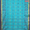 Bengal cotton saree teal blue shade and blue with thread woven buttas and long thread & zari woven border without blouse