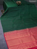 Pure kanjivaram silk saree dark green and pink with allover self emboss & zari weaves in borderless style