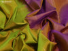 Pure kanjivaram silk saree dual shade of lime green and dual shade of violet with plain body and paisley zari woven border