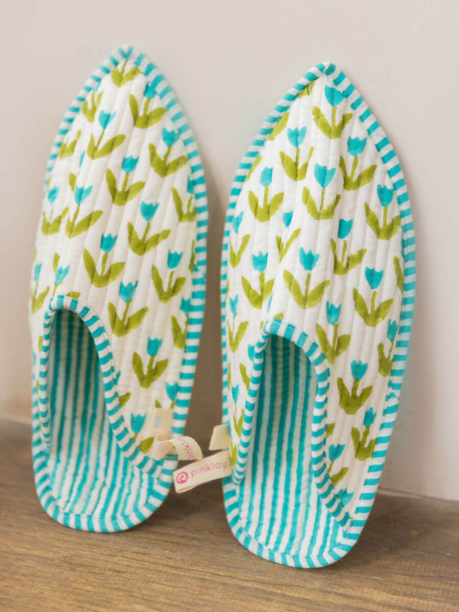Tiny Tulip Quilted Cotton Home Slippers