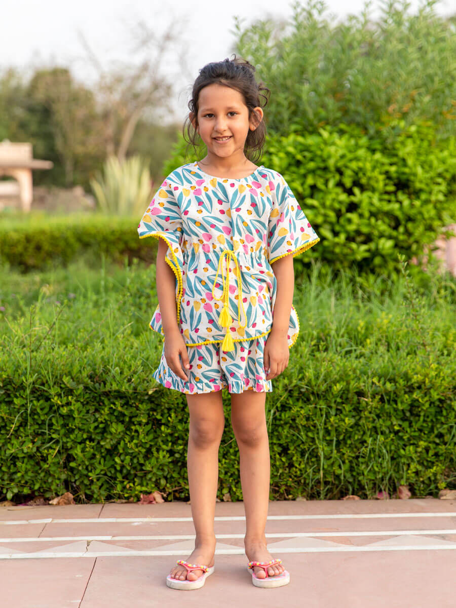 Set of 2 - Vibgyor Organic Cotton Kaftan Top and Shorts
