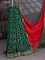 Banarasi crepe partly saree red and green with woven buttas and woven border