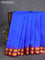 10 yards silk saree blue and maroon with plain body and temple design zari woven border