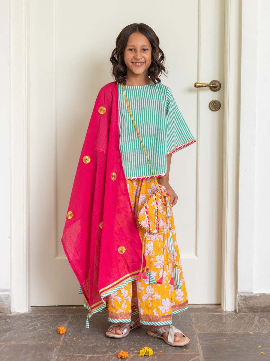 Set of 3 - Kashish Block Printed Cotton Lehanga