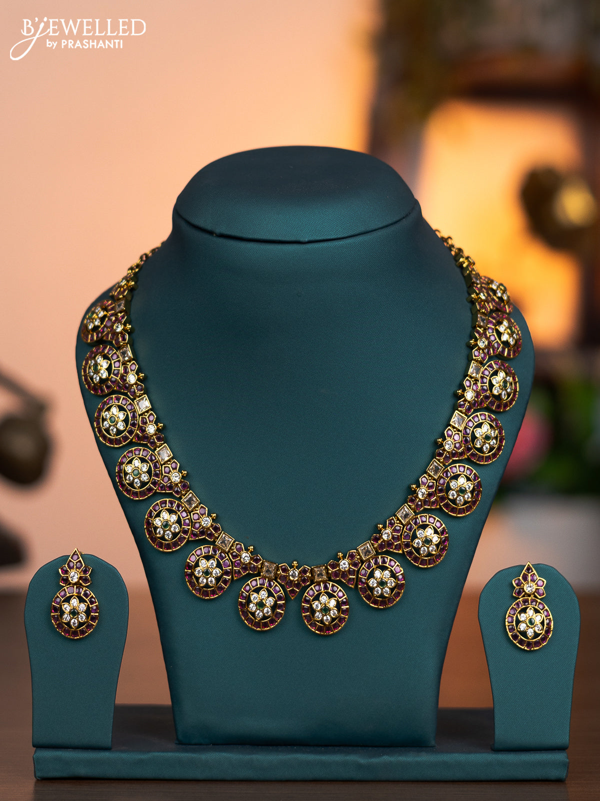 Antique bottumala necklace with kemp and cz stones