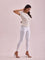 Women Solid Cream Ribbed Leggings