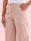 Women Solid Beige Linen Cargo Pant