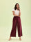 Women Maroon Solid Viscose Knit Mid Rise Palazzos