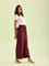 Women Maroon Solid Viscose Knit Mid Rise Palazzos