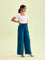 Women Turquoise Blue Solid Viscose Knit Mid Rise Palazzos