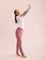 Women Dusty Rose Solid Mid Rise Metallic Pants