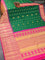 Pure gadwal silk saree green and pink with zari woven buttas and temple design long zari woven border