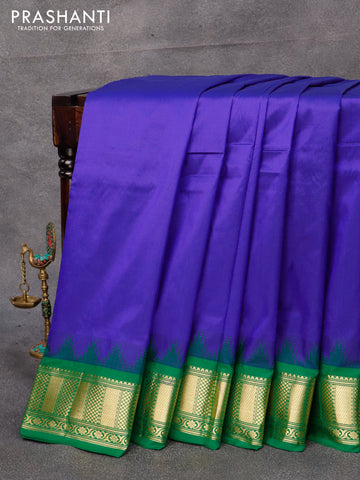 10 yards silk saree blue and green with plain body and zari woven border without blouse