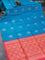 Pure soft silk saree cs blue and dual shade of pinkish orange with silver & gold zari woven buttas in borderless style