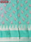 Banarasi kota saree light pink and teal green with floral digital prints and rettapet silver zari woven border