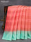 Pure soft silk saree peach pink shade and teal green shade with allover copper zari checked pattern and simple border