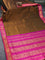 10 yards silk cotton saree dark mehendi green and pink with plain body and floral zari woven border without blouse