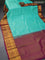 Pure kanjivaram silk saree teal blue and dark magenta with allover zari checked pattern and long zari woven annam korvai border