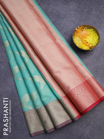 Banarasi kota saree teal blue and maroon with zari woven leaf buttas and zari woven border