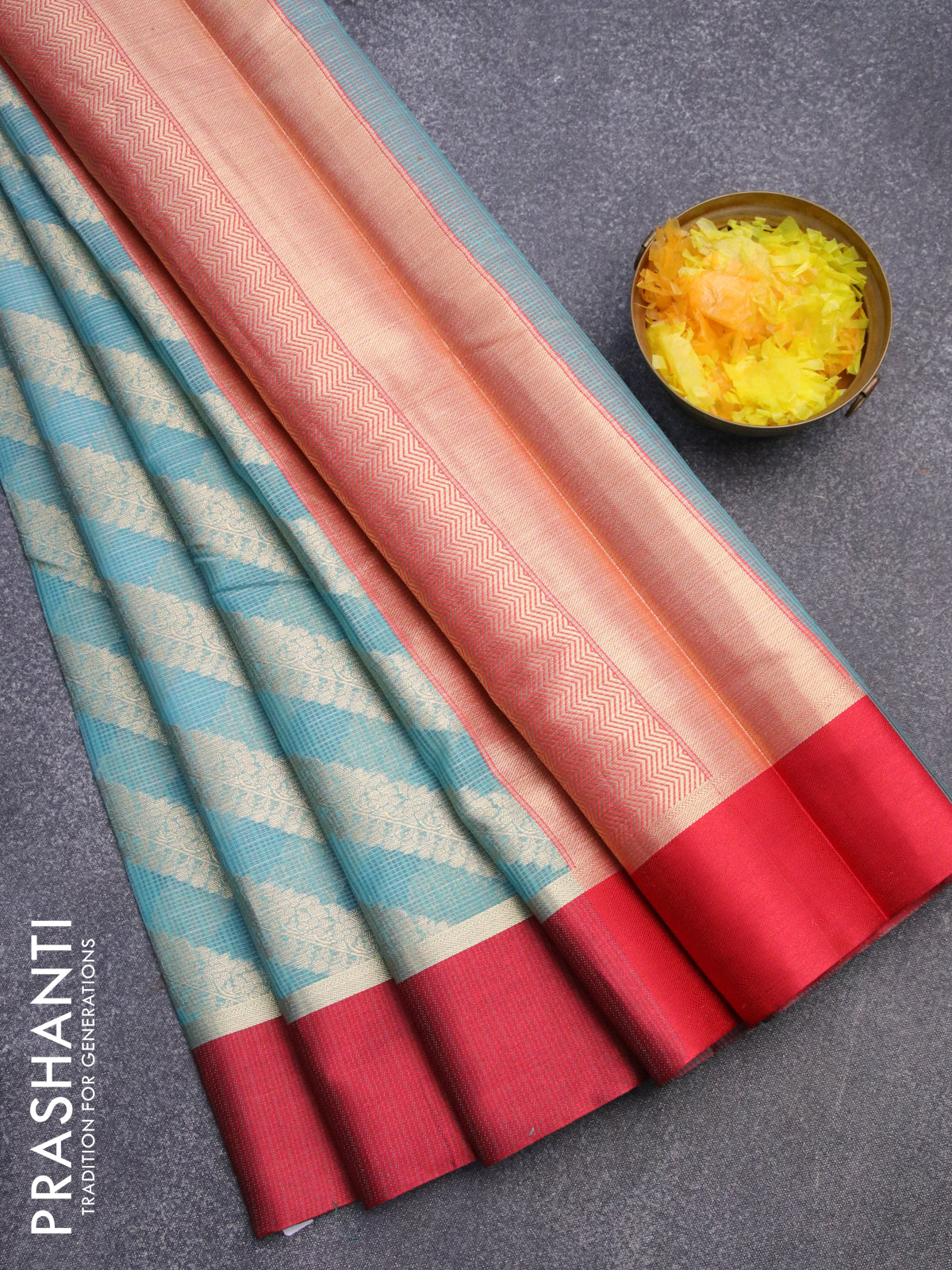 Banarasi kota saree teal blue and maroon with allover zari weaves and zari woven simple border