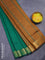 10 yards semi silk cotton saree green and dark mustard with plain body and zari woven border