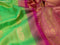 Pure kanjivaram silk saree light green and magenta pink with paisley zari woven buttas and rich annam & rudhraksha zari woven korvai border butta style