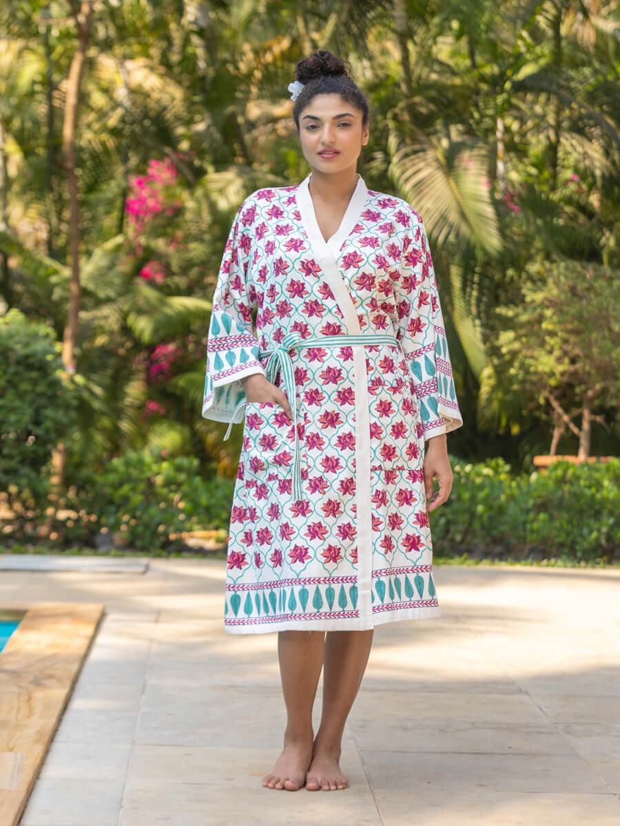 Laila Block Printed Luxury Cotton Bath Robe