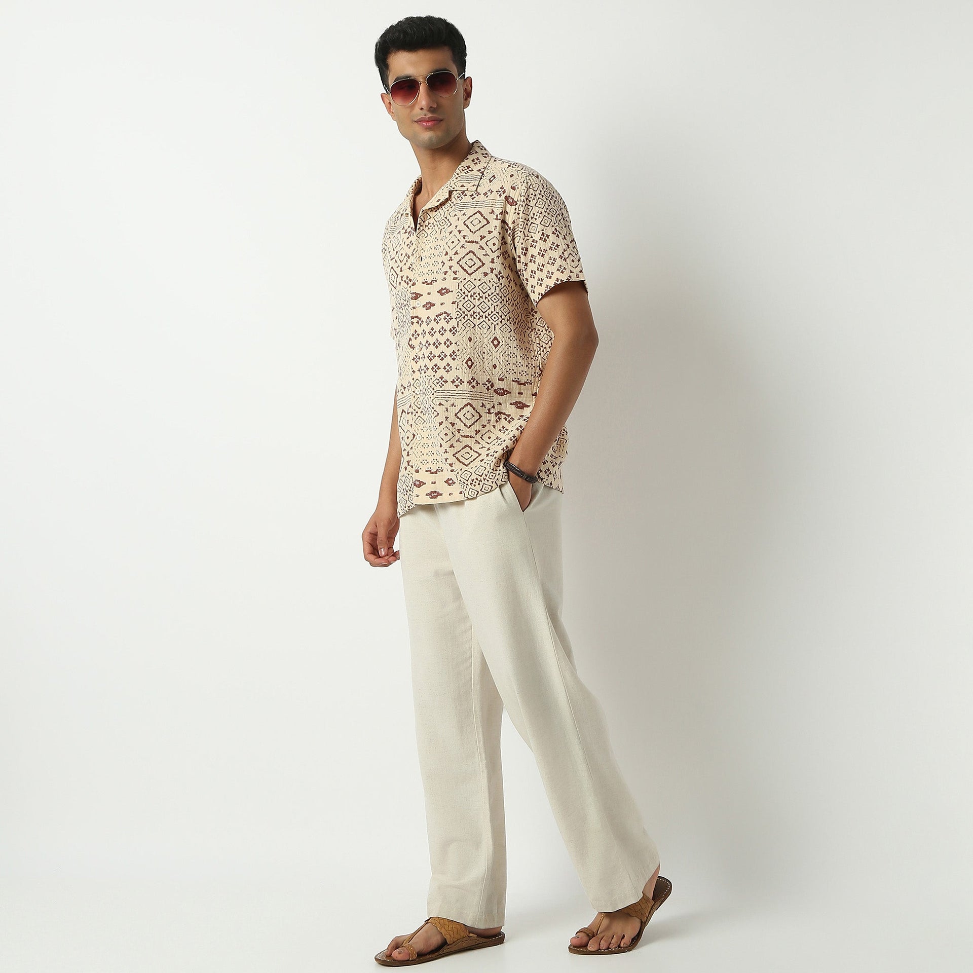 Camp Collar Half Sleeve Short Length Relaxed Fit Cuban Printed Shirt