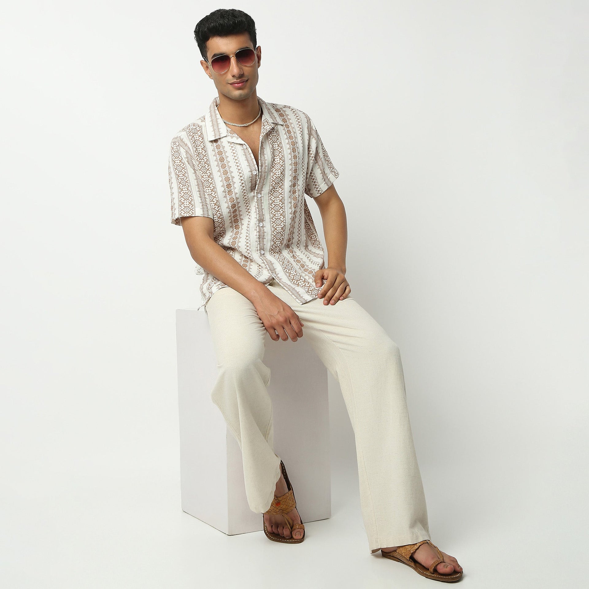 Camp Collar Half Sleeve Short Length Relaxed Fit Cuban Printed Shirt