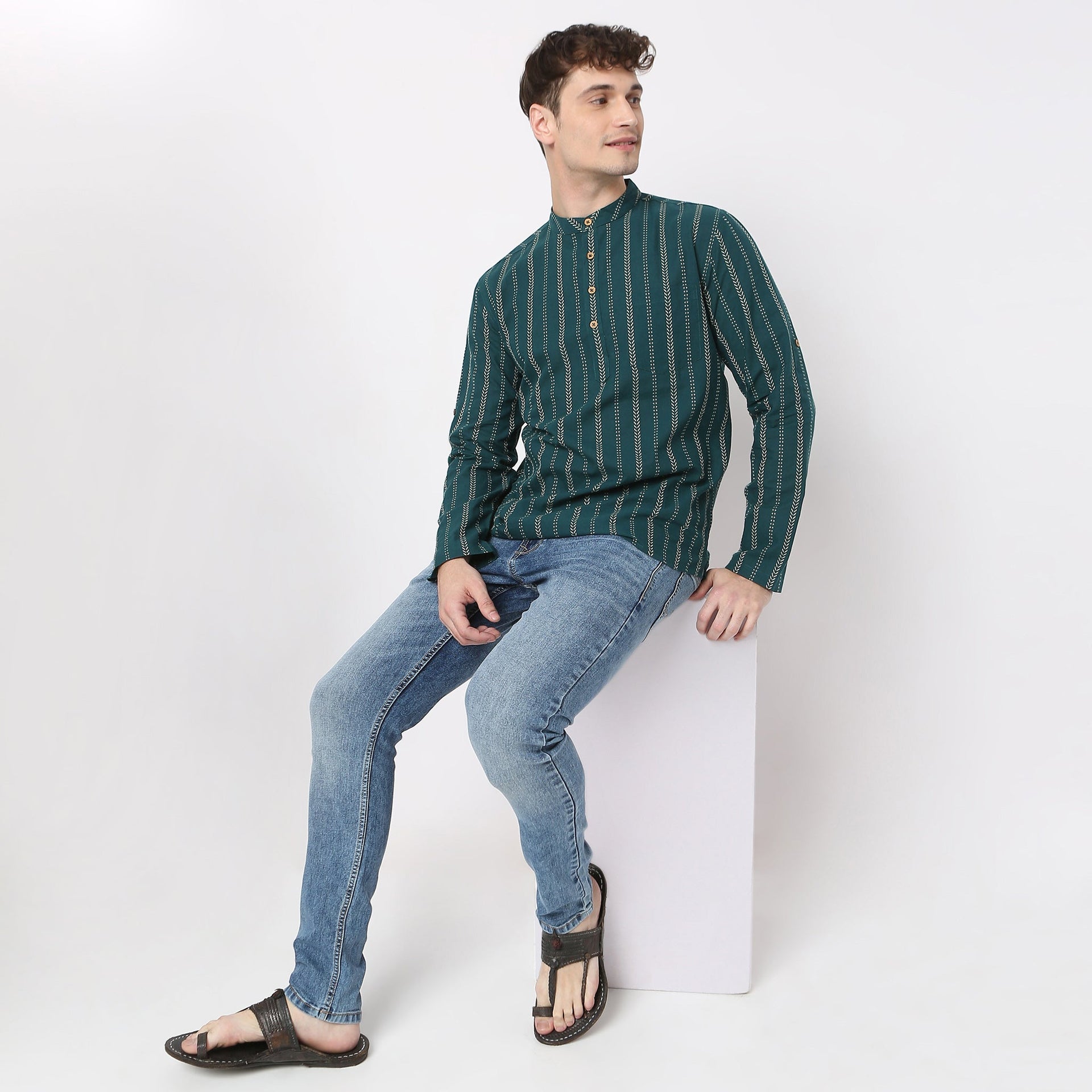 Artistry™ Yarn Dyed Structured Short Madrarin Collar Short Length Kurta Shirt