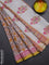 Chanderi bagru saree off white and yellow with allover floral prints and small zari woven border