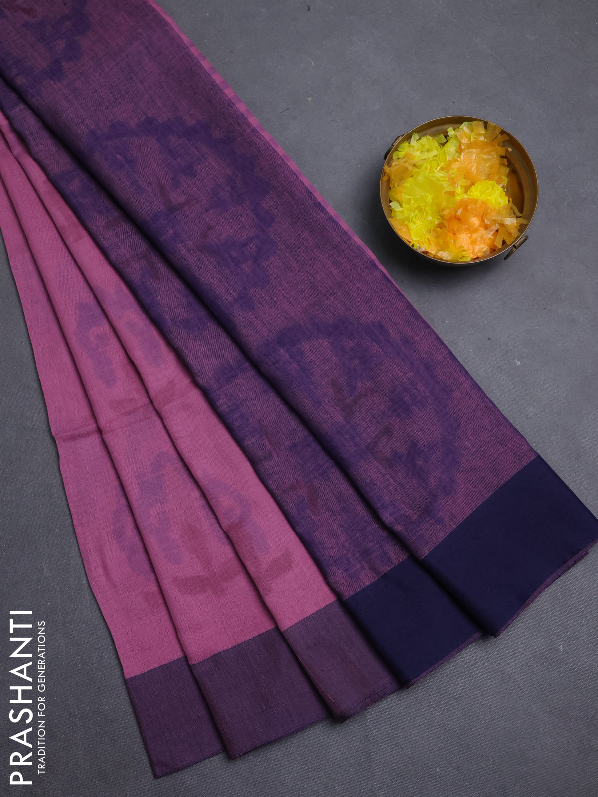 Bengal soft cotton saree pastel pink and navy blue with allover weaves and simple border