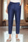 Blue Solid Mid Rise Slub Trousers in Ankle Length