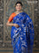 Banarasi poona silk saree blue and mango yellow with allover zari weaves in borderless style