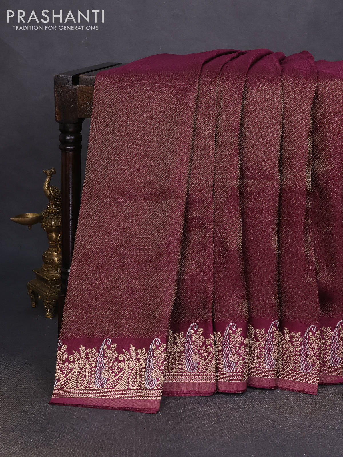 Banarasi mushru silk saree wine shade with allover zari weaves and zari woven border