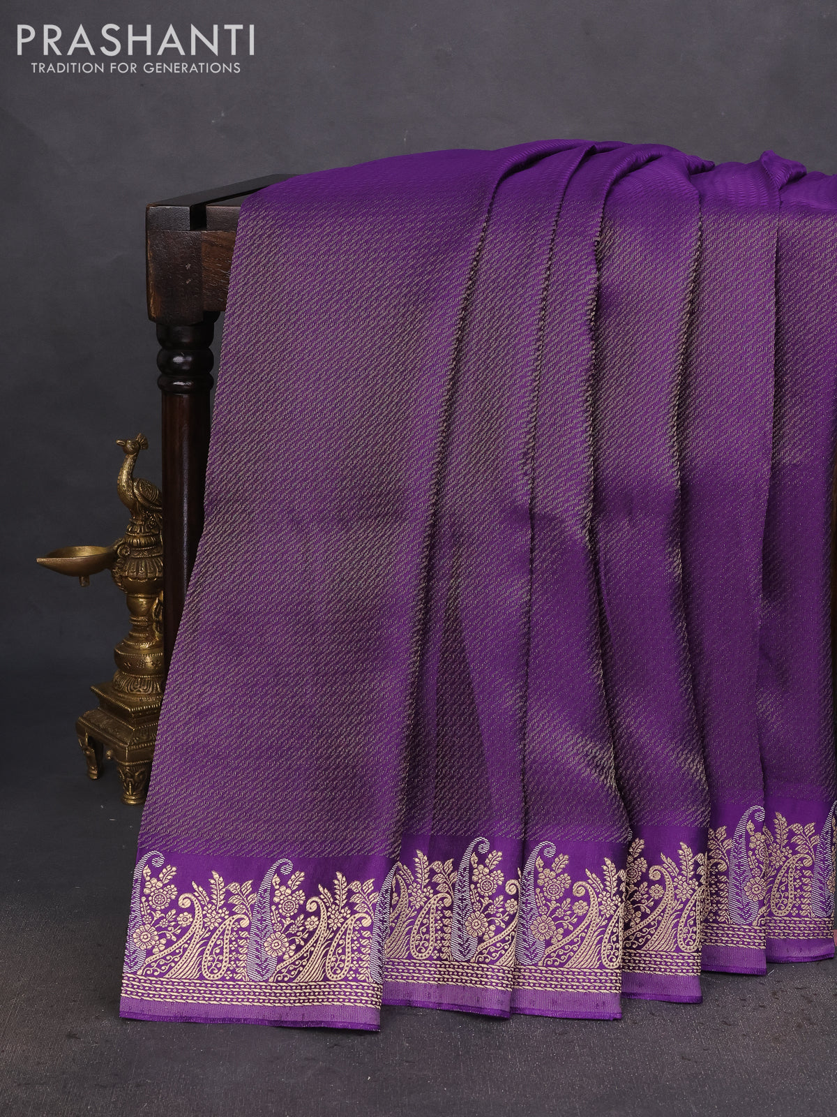 Banarasi mushru silk saree violet with allover zari weaves and zari woven border