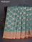Banarasi silk cotton saree pastel blue and rust shade with allover thread & zari weaves and woven border